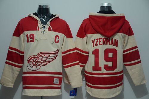 Red Wings #19 Steve Yzerman Cream Sawyer Hooded Sweatshirt Stitched NHL Jersey - Click Image to Close